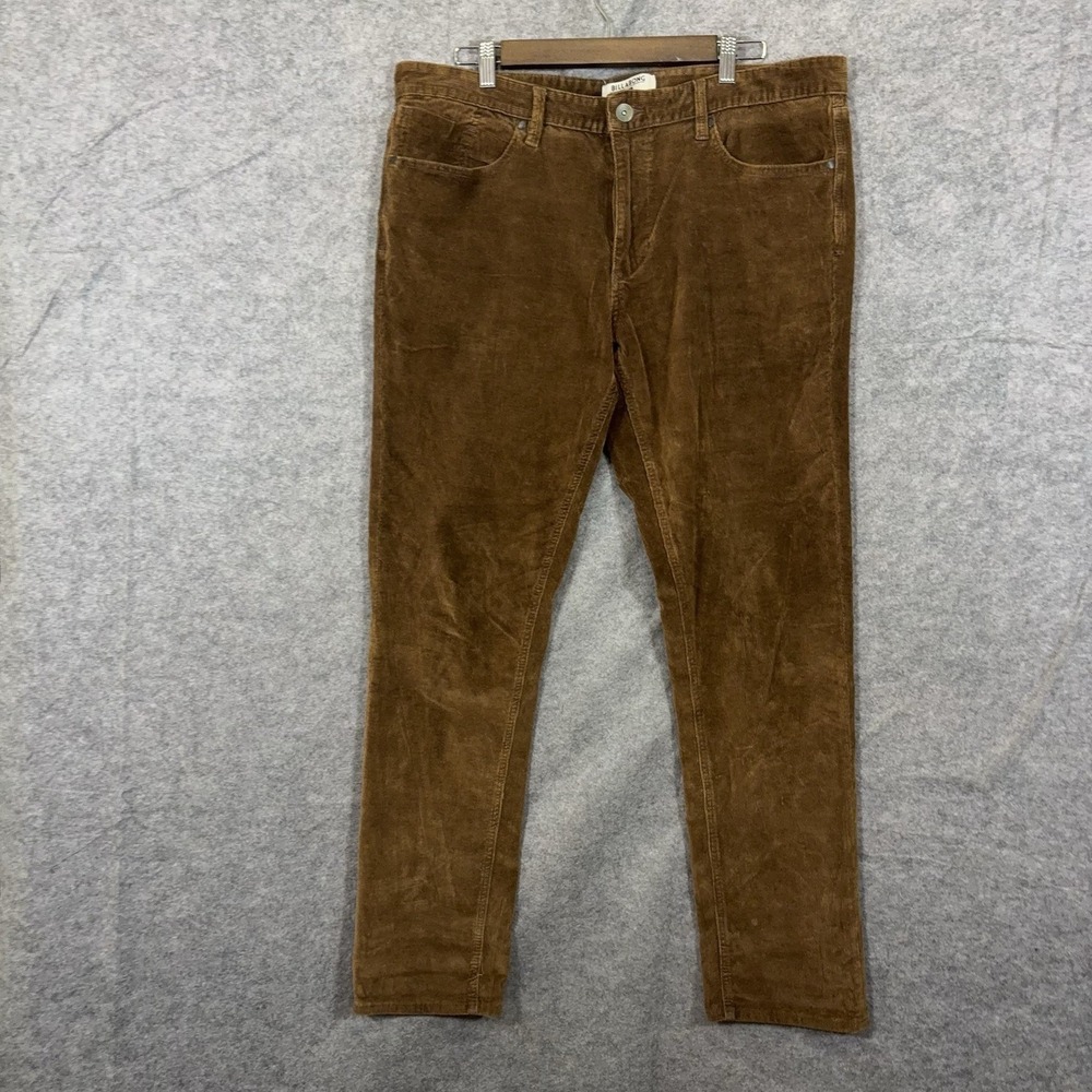 Billabong Corduroy Pants Mens 36x32 Brown Slim Fit Fine Cords Skater Surfer